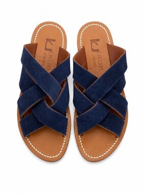 K. Jacques St. Tropez Navy Blue Suede Leather Sandals Size 37 Made in France